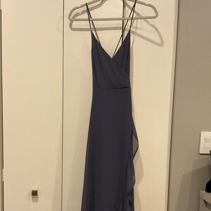 In Love Forever Granite Blue Lace-Up High-Low Maxi Dress